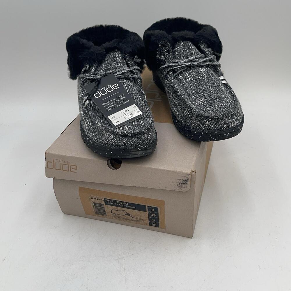 Hey Dude Britt Boho Boots Womens Cookies And Cream Fur Lined Ankle New Size 8